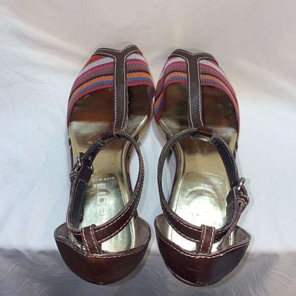 ZAMAGNI Multicolored Woven Nylon Peeptoe Wedge Sandal-37 - Picture 2 of 6